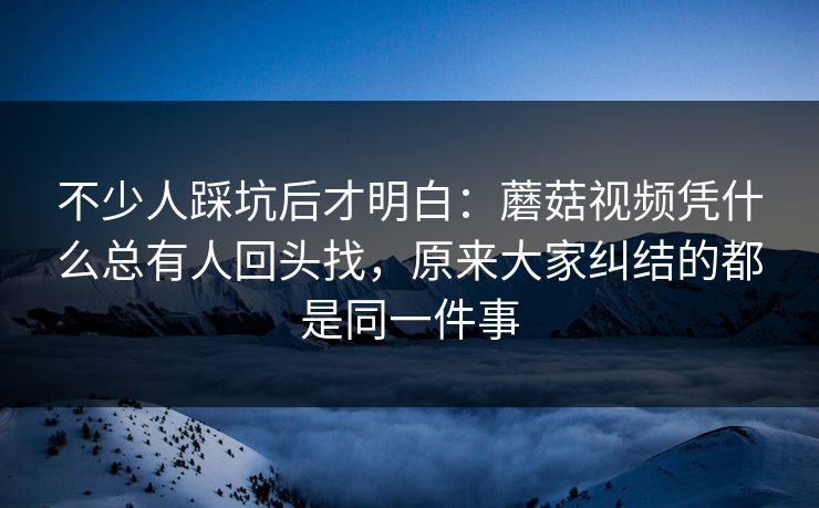不少人踩坑后才明白:蘑菇视频凭什么总有人回头找,原来大家纠结的都是同一件事