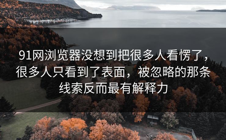 91网浏览器没想到把很多人看愣了，很多人只看到了表面，被忽略的那条线索反而最有解释力