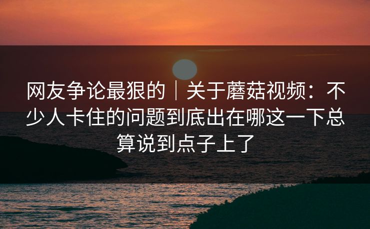 网友争论最狠的|关于蘑菇视频:不少人卡住的问题到底出在哪这一下总算说到点子上了