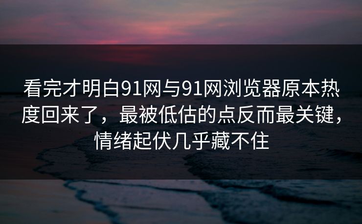 看完才明白91网与91网浏览器原本热度回来了，最被低估的点反而最关键，情绪起伏几乎藏不住