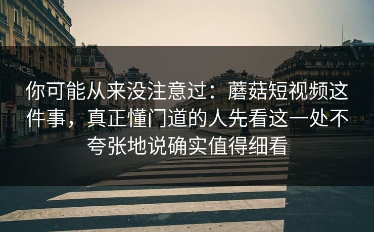 你可能从来没注意过:蘑菇短视频这件事,真正懂门道的人先看这一处不夸张地说确实值得细看