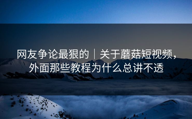 网友争论最狠的｜关于蘑菇短视频，外面那些教程为什么总讲不透